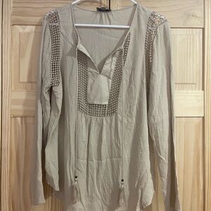 Joseph Beige Long Sleeve Blouse with Crochet Detail
